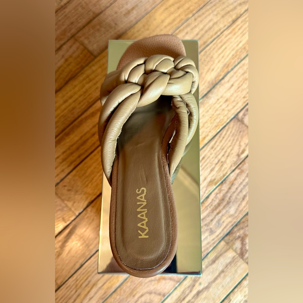 KAANAS! Bekasi Nautical Knot! Brown-Tan Leather Sandal/Cylinder Heel/Size-8